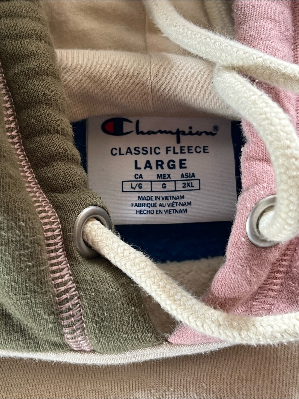 Champion men’s L' Colorblock Hoodie - Cream/Blue/Olive/Pink - Picture 2 of 7